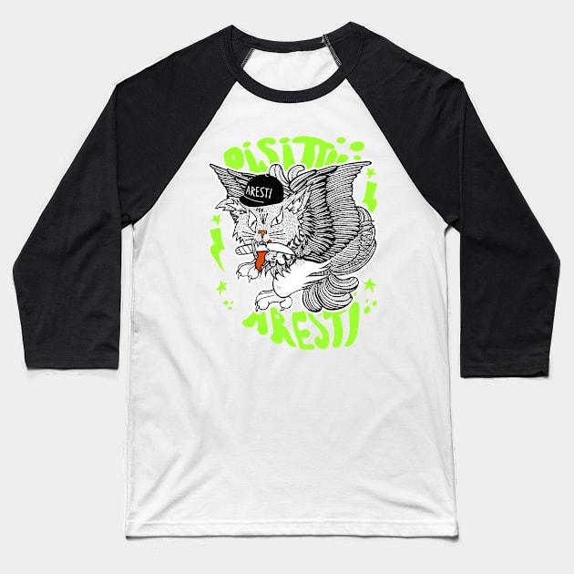 Flying Stray Cat Pisittu Aresti - by Miskel Design Baseball T-Shirt by miskel